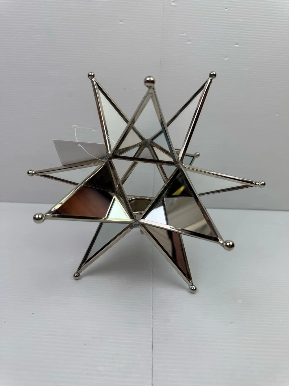 VTG Silver Mirrored Metal Star Tealight Candle Holder Geometric 3D Table Center